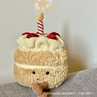 Peluche Super Douce en Forme de Poupée Gâteau d'Anniversaire Cerise Arc-en-ciel Britannique avec Rembourrage en Coton PP, Cadeau d'Anniversaire Créatif et Adorable pour Filles