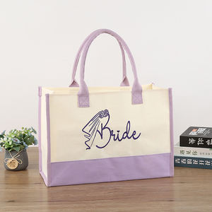 Sac Fourre-Tout Carré en Toile Coton avec Logo Imprimé Personnalisé Rose Violet Lettre de la Mariée de Mariage Sac Cadeau de Voyage - Product Image 5