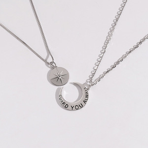 Star And Moon Guardian Couple Necklace Unisex Silver Pendant 10cm Extended Chain Gift For Him Her Birthday Jewelry - Product Image 2