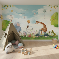 Murale murale autocollante imperméable et écologique pour chambre d'enfant, facile à poser, taille personnalisée, printemps, soleil vif, éléphant, girafe