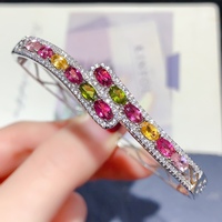 Bracelet jonc ouvert classique en argent 925 avec tourmaline naturelle, bijoux fins de luxe certifiés CMA pour fiançailles et mariage