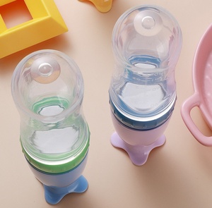 Produit pour bébé en gros, céréales pour bébé, cuillère à presser pour l'alimentation, <span class=keywords><strong>biberon</strong></span> en silicone pour bébé avec cuillère et ventouse au fond - Product Image 6