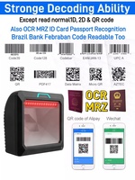 RTS 1,3 megapíxeles USB Area Imager OCR MRZ ID Card Passport Reader PDF417 Brasil Bank Febraban 1D 2D QR Código de barras Escáner de código de barras