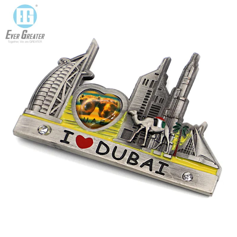 Pasokan disesuaikan kualitas tinggi Dubai logam negara kota Magnet kulkas untuk wisata Souvenir