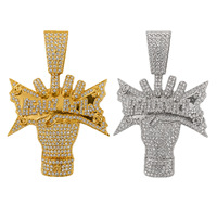 Collier chaîne cubaine avec pendentif poing surélevé en alliage et strass, style Iced Out, motif main puissante, bijoux Hip Hop, en stock, vente en gros