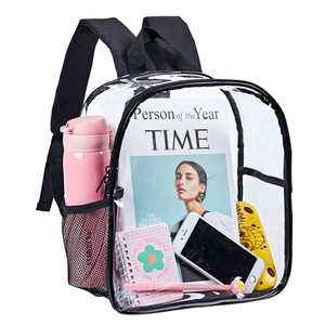 Red Clear Transparent PVC with Color Trim Zipper Closure Letter Pattern Style National Style <b>Kids</b> School <b>Backpack</b> - Product Image 1