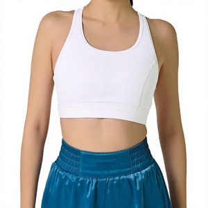 Sujetador deportivo para mujer, blanco, sin costuras, de nailon/spandex, copa completa, sin espalda, sin aros, transpirable, estilo racerback, top corto de invierno - Product Image 1