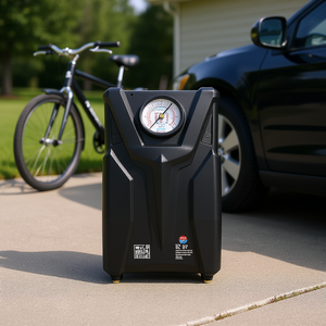 Compressore d'aria portatile Abus 12V con manometro analogico per gonfiaggio pneumatici auto, biciclette e moto - Product Image 2