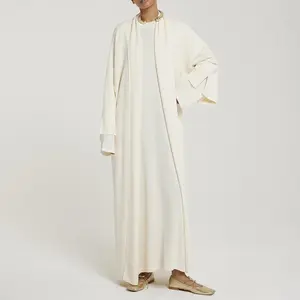 Aschulman Custom Premium Winter Plain Maxi Knitted Open Abaya Women Muslim Dress Set Winter