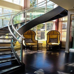 Hiện đại trong nhà cong cầu thang với kim loại bền gỗ và kính ARC lan can đẹp <span class=keywords><strong>foyer</strong></span> thiết kế - Product Image 1