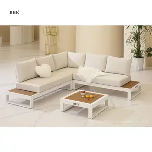 BHR Ensemble de meubles modernes en aluminium de 4 pièces Canapés de jardin Canapés d'angle de salon en forme de L pour l'extérieur Canapés de jardin sectionnels