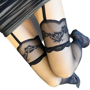 Lace Over The Knee Stockings 15D Thin Transparent Nylon Women's Summer Spring Autumn Solid Color Open Crotch Design - Product Image 5