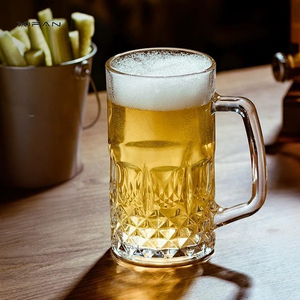Verres à bière personnalisés avec logo, 500 ml, avec poignée, qualité alimentaire, motif diamant transparent, mug à bière classique pour bar et événements <span class=keywords><strong>de</strong></span> marque - Product Image 2