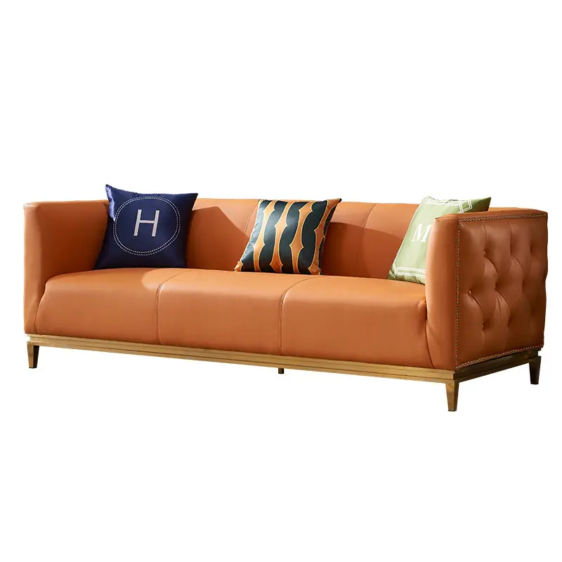 أريكة فاخرة برتقالي اللون من الجلد الإيطالي الأصلي طقم أريكة متينة حديثة بمقعد واحد + 3 مقاعد أريكة CELS013