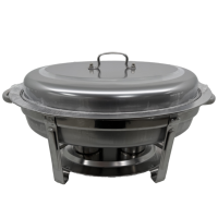 Plat à chafing ovale moderne en acier inoxydable avec couvercle, brûleur à alcool, revêtement poudré de qualité alimentaire, capacité de charge robuste de 300 kg/m