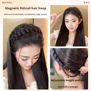 LONGFOR <span class=keywords><strong>LE</strong></span> Extensiones de Cabello Magnéticas Naturales para Mujer, Trenzas de Alambre de Alta Temperatura con Diadema Integrada, Estilo Celebridad, 120% de Volumen - Product Image 3