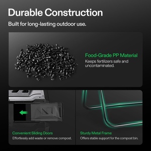 Poubelle à <span class=keywords><strong>compost</strong></span> rotative double multifonctionnelle d'extérieur 160 L, résistante à la corrosion, noire, type à bascule, pour <span class=keywords><strong>terrasse</strong></span>, pelouse, jardin, moderne - Product Image 6