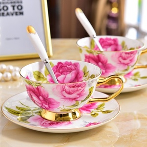Vintage Style Eco-Friendly Ceramic Floral Coffee <strong>Cup</strong> <strong>Saucer</strong> <strong>Set</strong> 200ml Bone China with Custom Logo <strong>and</strong> Dish for Restaurant - Product Image 5
