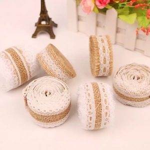 White Lace Decorative <strong>Jute</strong> Burlap <strong>Ribbon</strong> - Product Image 3