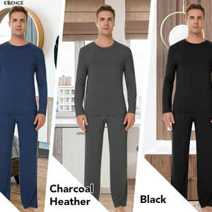 Camicia e pantaloni lunghi da notte da <span class=keywords><strong>uomo</strong></span> in bambù sciolto Casual personalizzato 2 pezzi Set <span class=keywords><strong>pigiama</strong></span> per <span class=keywords><strong>uomo</strong></span> - Product Image 1