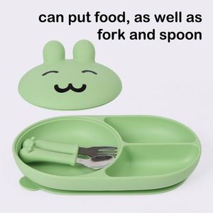 ES-Pro Novedad: Vajilla de silicona para bebés, utensilios de alimentación, diseño de contenedor ODM/OEM, plato de entrenamiento de silicona con tapa, cuchara y tenedor. - Product Image 3