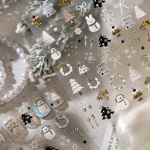Autocollants pour ongles de Noël, couleur or, arbre, bonhomme de neige, couronne, nœud, autocollants adhésifs pour ongles, décorations pour ongles de Noël, vente en gros - Product Image 2