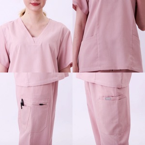 Women Scrub Suit Set Short Sleeve V Neck Knitted Moisture Wicking Hospital Uniform Operating Room Workwear Split Set Size S XXL - Product Image 2