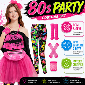 Kit de Costume Années <span class=keywords><strong>80</strong></span> pour <span class=keywords><strong>Femme</strong></span> : T-<span class=keywords><strong>shirt</strong></span>, Sac Banane, Leggings – Tenue Rétro pour Fête Cosplay en Polyester, Lavable en Machine - Product Image 1