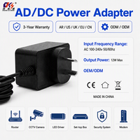 Alimentation murale personnalisable AC/DC 12V 1A avec prise AR, adaptateur secteur pour éclairage LED et sécurité