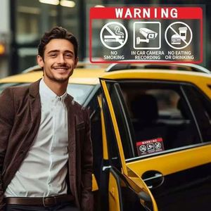 Pegatina de Advertencia para Taxi, Prohibido Fumar, Comer o Beber en el Vehículo, Grabación con Cámara, Pegatina Transparente de PVC - Product Image 4