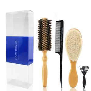 Hair Beauty Salon Natural Bristled Comb Brush Sets With 100% Natural Wool Hair Neck Brush Hair Clean Tool