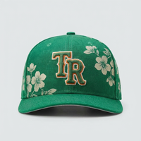 Gorra de Béisbol con Estampado Floral Verde Personalizado, Logotipo Bordado en 3D, Visera Plana, Estructurada, para Promoción de Marca al por Mayor