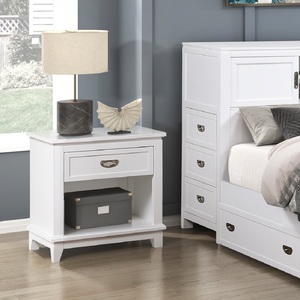 Table de chevet blanche avec tiroir et étagère, meuble de chambre classique - Product Image 5