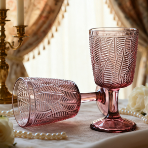 Copas de vino francesas Vintage con patrón de hojas en relieve elegante al por mayor, Copas de estilo europeo para boda, fiesta, cena, Bar, evento - Product Image 6