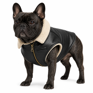 Black Leather <b>Dog</b> Vest With Fleece Lining Classic Winter Pet <b>Clothes</b> for <b>Dogs</b> - Product Image 1