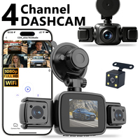 Mini caméra de tableau de bord WIFI 4 canaux 1080P 360° avec 8 lumières infrarouges, vision nocturne, 150 degrés avec objectif arrière, DVR de voiture, surveillance de stationnement 24h/24