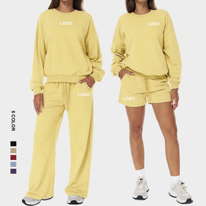 Ensemble de survêtement unisexe en maille respirante pour femme, comprenant un sweat-shirt à col ras du cou et épaules tombantes, un pantalon et un short, coupe oversize - Product Image 1