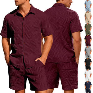 Ensemble chemise et short jacquard blanc pour homme, tenue décontractée d'été en deux pièces pour les loisirs - Product Image 4