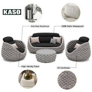Ensemble de canapés d'extérieur <span class=keywords><strong>en</strong></span> corde tressée pour villa moderne et resort, mobilier de patio d'hôtel, ensemble de canapés d'extérieur <span class=keywords><strong>en</strong></span> corde d'aluminium imperméable - Product Image 5