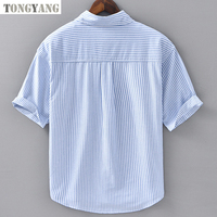TONGYANG rayé 100% coton chemise hommes été revers Blouses à manches courtes chemises de base pour hommes décontracté col rabattu hauts