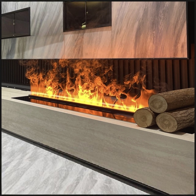 Modern Electric Fireplace with 3D Water Mist Fire Suppression and Steam Technology, Featuring Intelligent Remote Control.