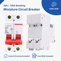 Disjoncteur miniature Air Switch DZ47S 63A pour usage domestique, 2P monophasé, protection contre les courts-circuits, PVC ignifuge