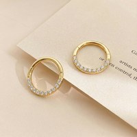 Anting-anting emas murni 18K Clover, bertabur berlian budidaya, ukuran 16G, klip telinga, cincin hidung, perhiasan tindik tubuh mewah
