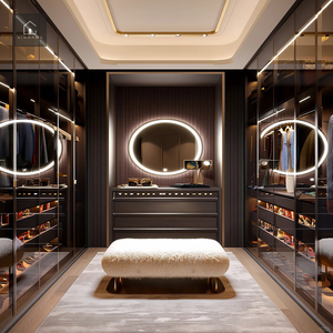XINGRUO <span class=keywords><strong>Dressing</strong></span> Moderne de Luxe avec Portes Vitrées, Armoire Personnalisée, <span class=keywords><strong>Miroir</strong></span> de Vanité en Noyer - Product Image 2