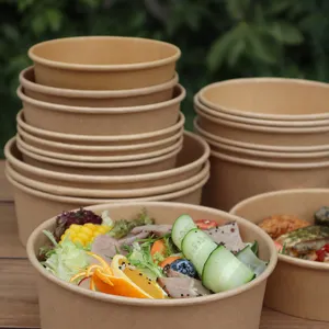 High-end Design Take Away Kraft Paper Salad Packaging Bowl 750ml And 1000ml