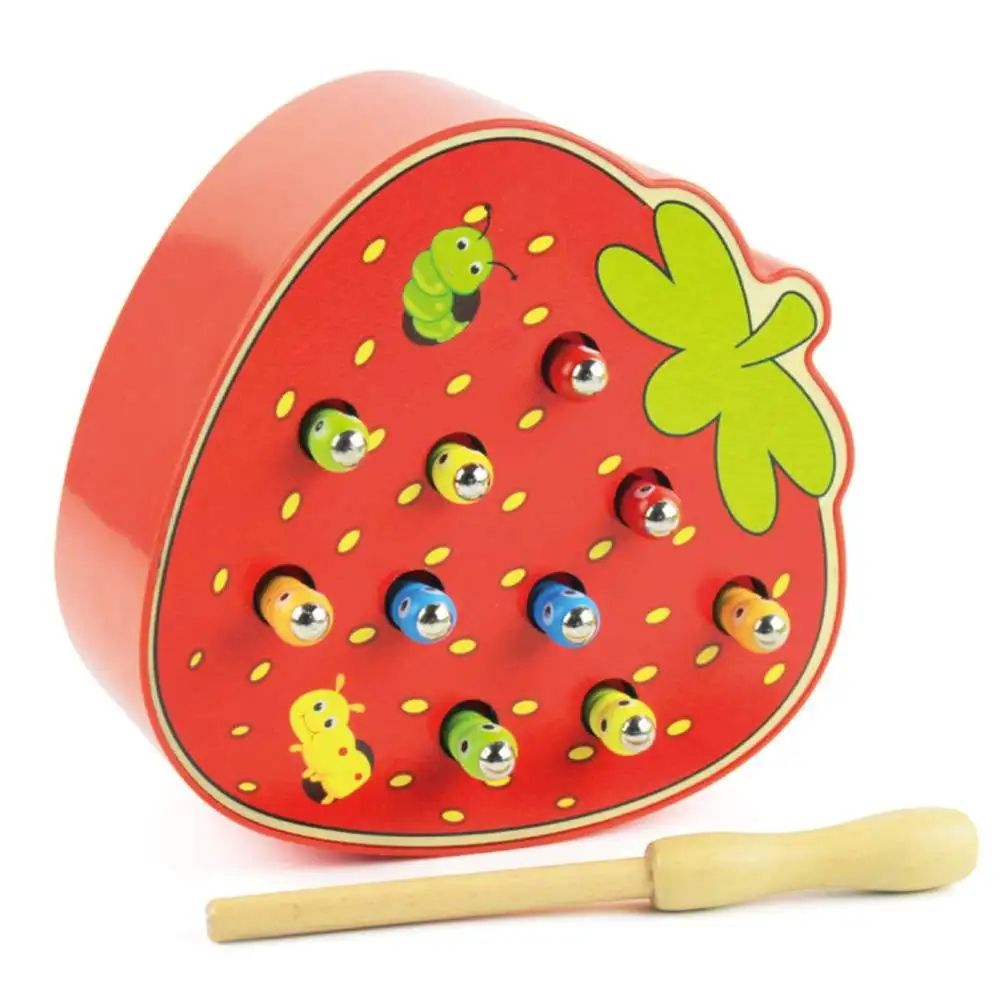 EasterギフトStrawberry Wooden Lacing Apple Threading Toys Wood Block Puzzle Travel Game Early Learning Fine Motor Skills