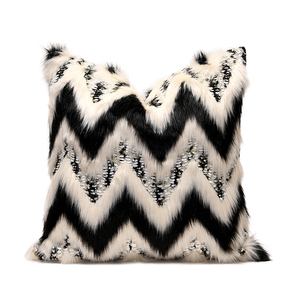 AIBUZHIJIA Decorative Home Faux Fur Throw <strong>Pillow</strong> Covers <strong>Fluffy</strong> Black and <strong>White</strong> Cushion Cover Soft Pillowcase - Product Image 1