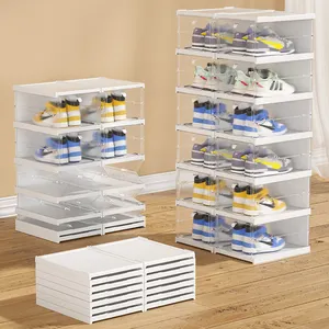 Clear Magnet Plastic Shoe Boxes Drop Front Shoe Storage Box Custom Transparent Display Shoe Boxes Stackable Organizer
