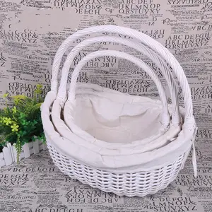 Panier de pique-nique en osier tissé à la main, vente en gros, blanc