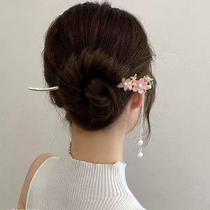 Épingle à <span class=keywords><strong>cheveux</strong></span> en alliage avec fleur et pompon, style chinois ancien, pour chignon, accessoire pour Hanfu et Cheongsam - Product Image 3